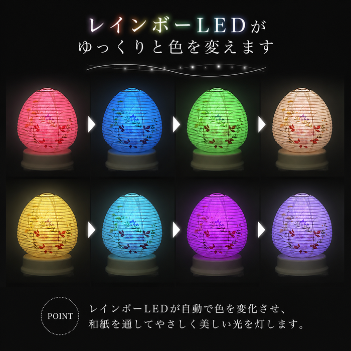 盆提灯 リアン ホワイト レインボーLED 初盆・新盆 コードレス コンパクト