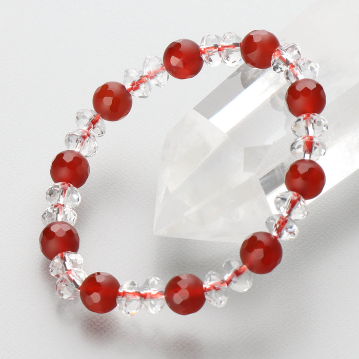 腕輪 ブレス 赤瑪瑙8mm雫切子・水晶スターシェイプ コンビ仕立 桐箱入
