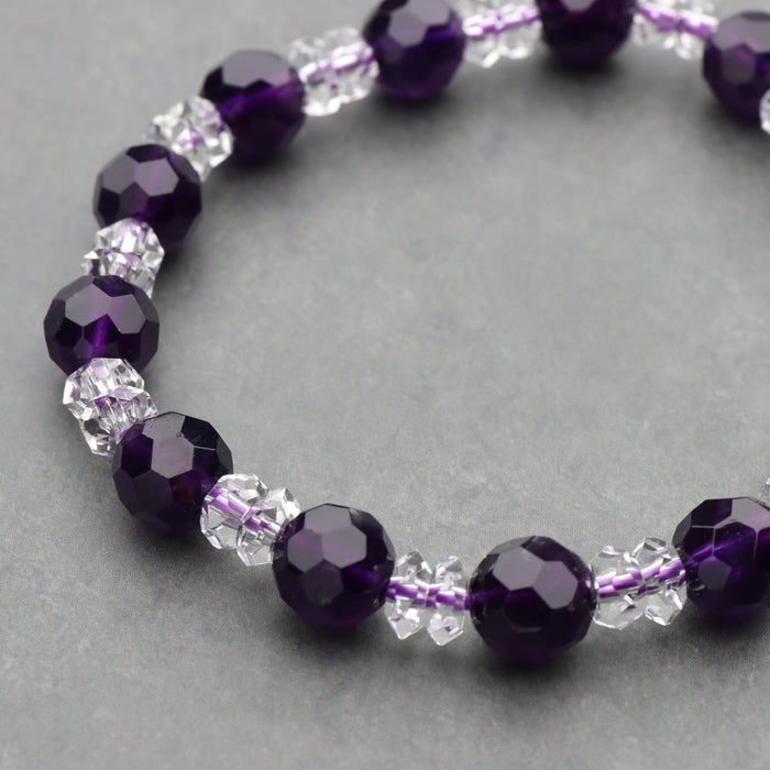 腕輪 ブレス 紫水晶8mm切子・水晶平切子コンビ 桐箱入