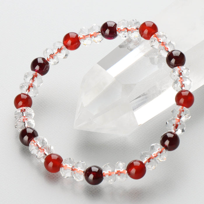腕輪 ブレス ガーネット7mm・赤瑪瑙7mm・水晶平切子コンビ