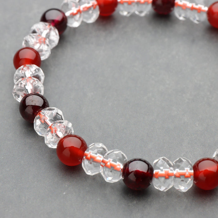 腕輪 ブレス ガーネット7mm・赤瑪瑙7mm・水晶平切子コンビ