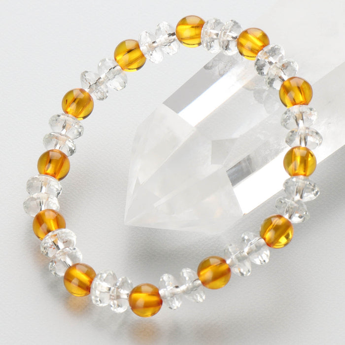 腕輪 ブレス 天然琥珀7mm・水晶平切子コンビ 桐箱入