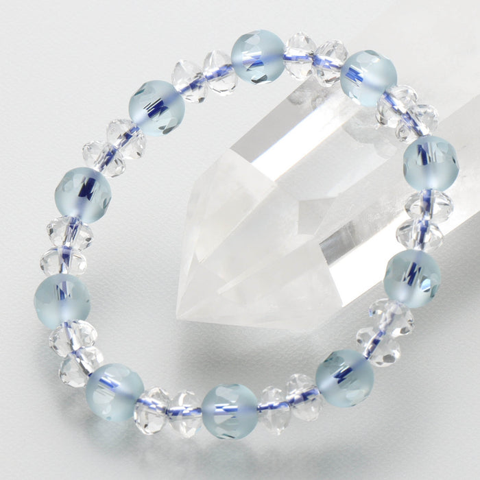 腕輪 ブレス アクアクォーツ8mm雫切子・水晶スターシェイプコンビ