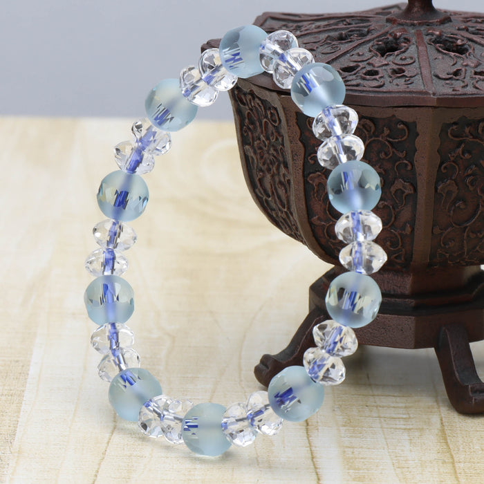 腕輪 ブレス アクアクォーツ8mm雫切子・水晶スターシェイプコンビ