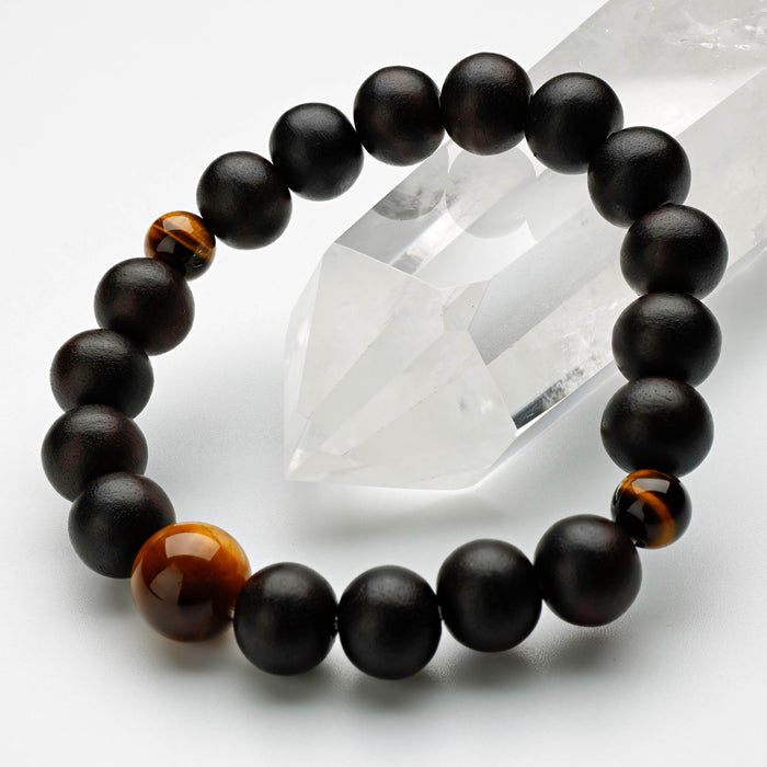 腕輪 素挽縞黒檀10mm 虎目石仕立 桐箱入