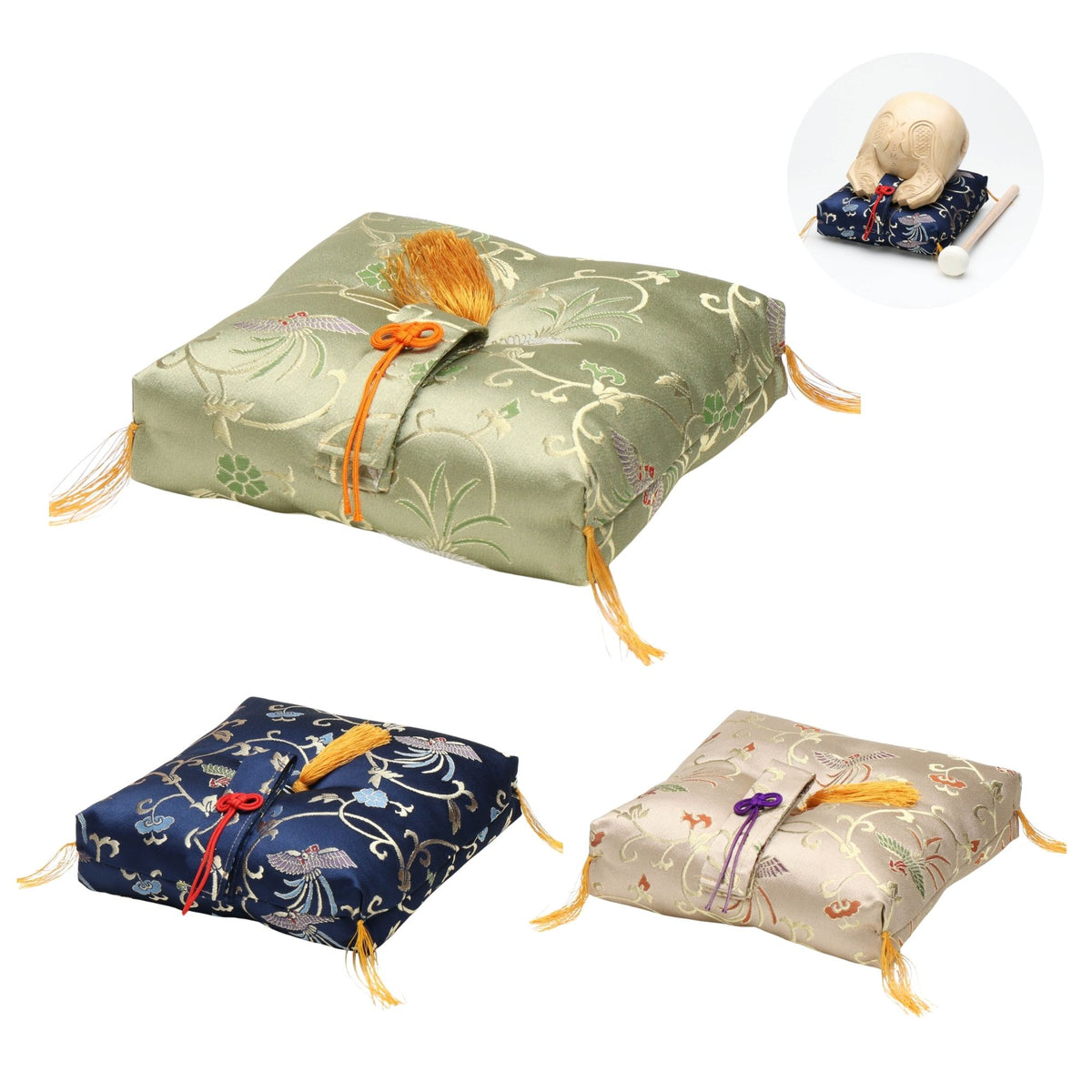 仏具 杢魚用 角布団 唐草飛び鳳凰（帯付）木魚 — 仏壇・仏具専門店