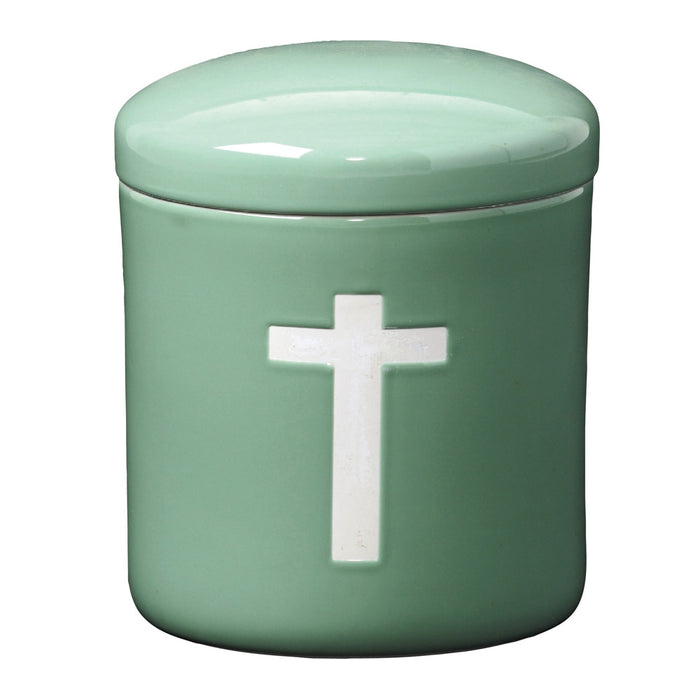 手元供養 骨壷 青磁 キリスト 十字架 キリスト教 3寸 4寸 5寸 6寸 7寸【メーカー取寄品】