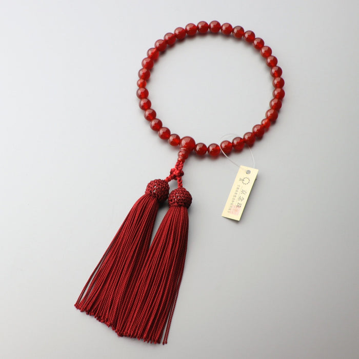 数珠 女性用 赤瑪瑙8mm 共仕立 正絹房(エンジ色)