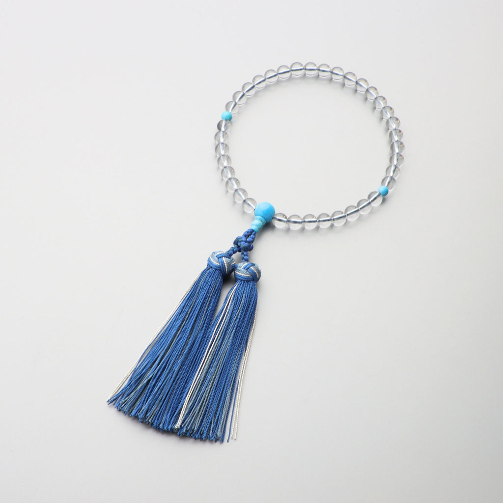 数珠 女性用 本水晶 7mm トルコ石仕立 銀花かがり房 — 仏壇・仏具専門