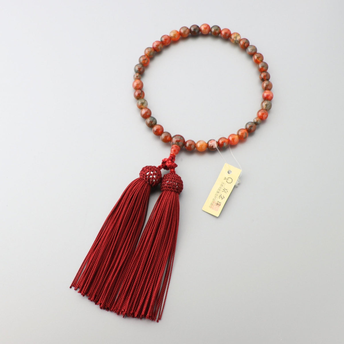 数珠 女性用 赤苔瑪瑙 7.5mm玉（共）上仕立 正絹房 桐箱入 — 仏壇