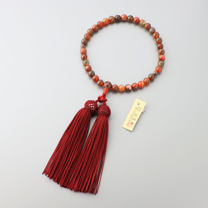 御念珠 数珠 紫檀 瑪瑙 女性用 赤茶 艶あり メノウ 雅 A15-1 数珠 女性用 赤苔瑪瑙 7.5mm玉（共）上仕立 正絹房 桐箱入 — 仏壇