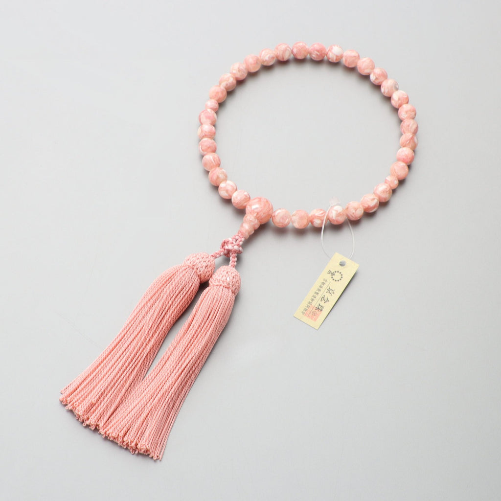 数珠 女性用 ピンクシェル8mm 共仕立 正絹房 — 仏壇・仏具専門店 ぶつ