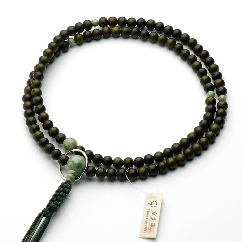数珠 曹洞宗 男性用 緑檀生命樹尺二 独山玉仕立 銀輪入 正絹紐房