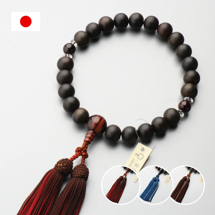 ＼袋付き／ 数珠 男性用 素挽縞黒檀22玉 水晶平玉二天仕立 赤虎目石 茶水晶 青虎目石