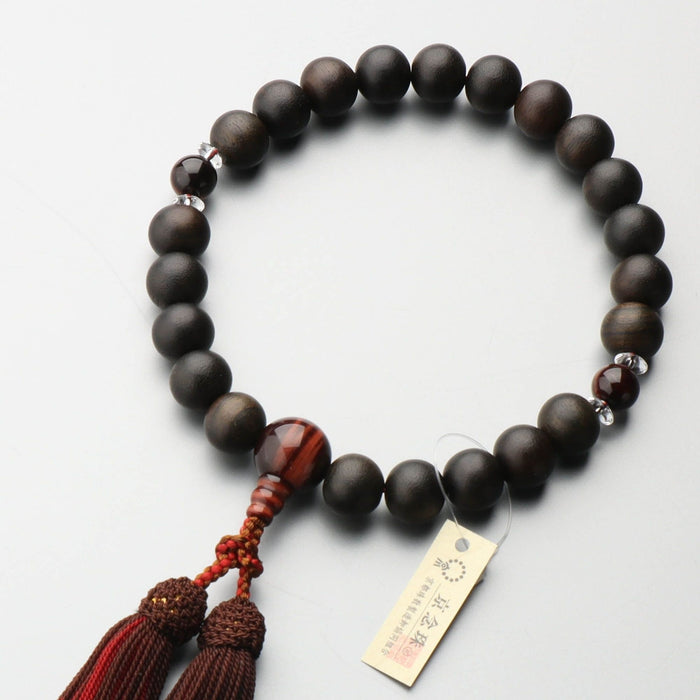 ＼袋付き／ 数珠 男性用 素挽縞黒檀22玉 水晶平玉二天仕立 赤虎目石 茶水晶 青虎目石