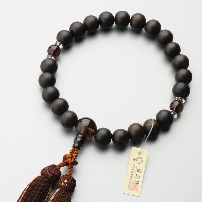 ＼袋付き／ 数珠 男性用 素挽縞黒檀22玉 水晶平玉二天仕立 赤虎目石 茶水晶 青虎目石