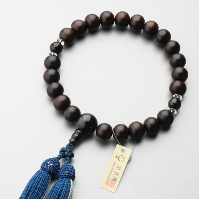 ＼袋付き／ 数珠 男性用 素挽縞黒檀22玉 水晶平玉二天仕立 赤虎目石 茶水晶 青虎目石