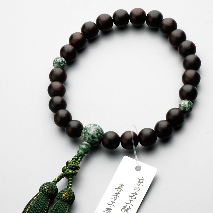 数珠 男性用 素挽縞黒檀23玉 草翡翠仕立 正絹蛍房(Dグリーン金杢)