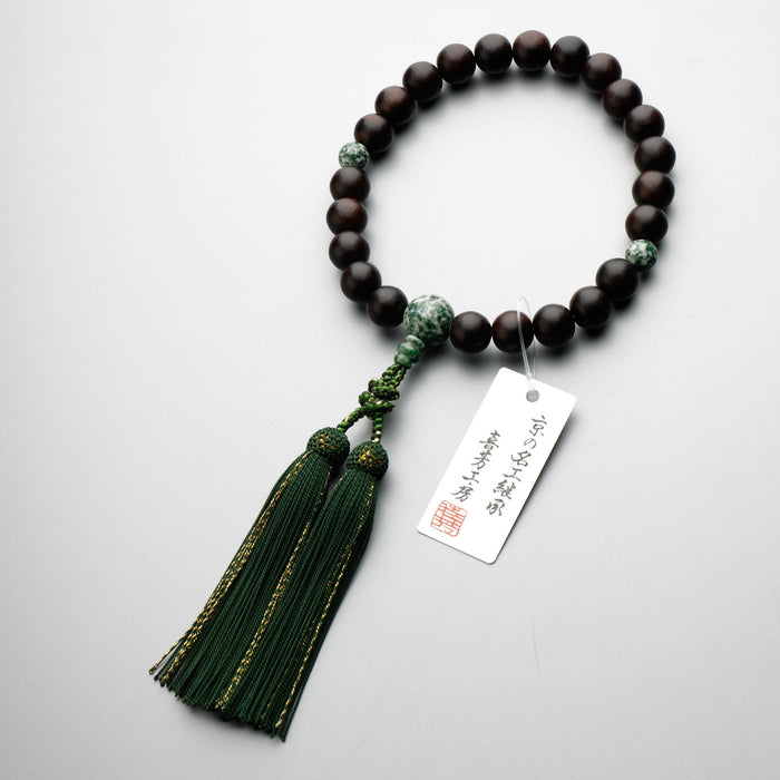 数珠 男性用 素挽縞黒檀23玉 草翡翠仕立 正絹蛍房(Dグリーン金杢)