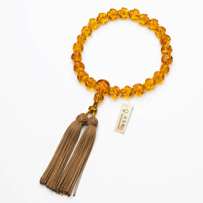 数珠 男性用 黄水晶骸骨彫22玉 共仕立 正絹房