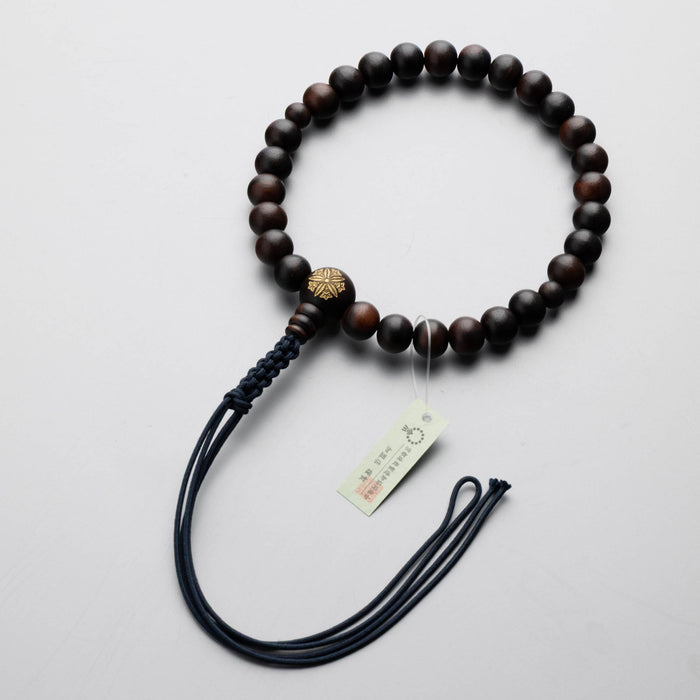 数珠 曹洞宗 縞黒檀素挽27玉 共仕立 親玉両山紋金彫 正絹紐房