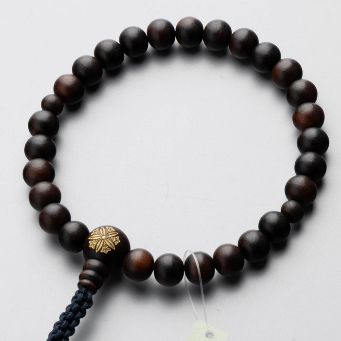 数珠 曹洞宗 縞黒檀素挽27玉 共仕立 親玉両山紋金彫 正絹紐房