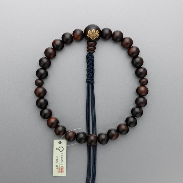 数珠 曹洞宗 縞黒檀素挽27玉 共仕立 親玉両山紋金彫 正絹紐房