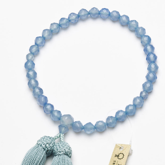 数珠 女性用 ブルーカルセドニージュエリーカット8mm 共仕立 正絹房