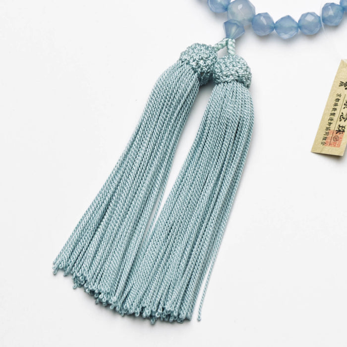 数珠 女性用 ブルーカルセドニージュエリーカット8mm 共仕立 正絹房