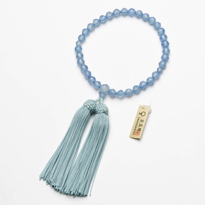 数珠 女性用 ブルーカルセドニージュエリーカット8mm 共仕立 正絹房
