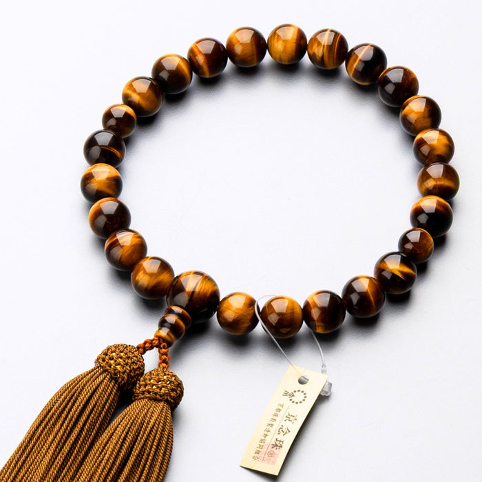 【選べる房色3種＆数珠袋付き】数珠 男性用 虎目石22玉 共仕立 正絹頭付房