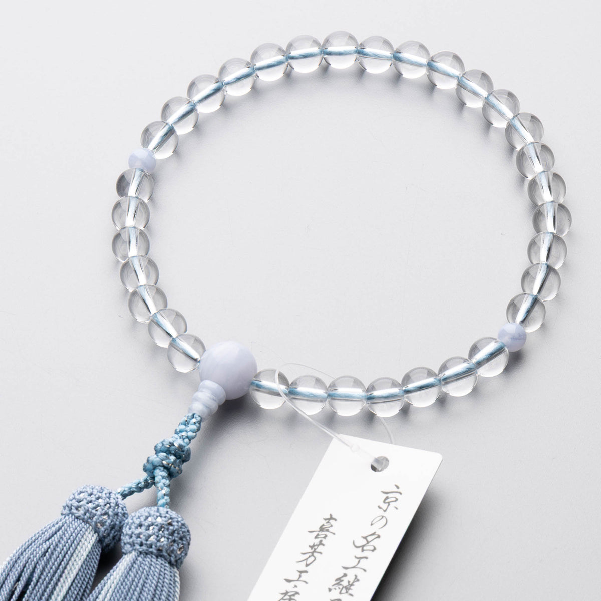 選べる数珠袋付き】数珠 女性用 水晶7.5mm ブルーカルセドニー仕立