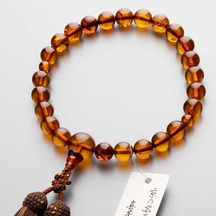 数珠 限定品 男性用 天然琥珀24玉 共仕立 正絹蛍房 コゲ茶に唐茶
