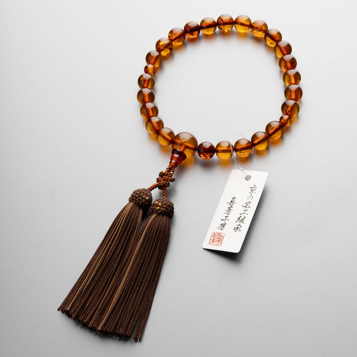 数珠 限定品 男性用 天然琥珀24玉 共仕立 正絹蛍房 コゲ茶に唐茶
