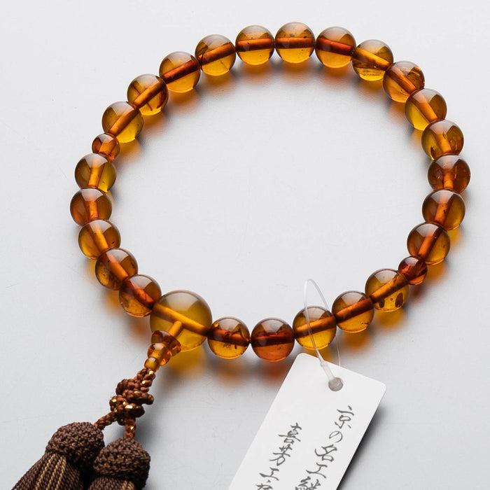 数珠 限定品 男性用 天然琥珀24玉 共仕立 正絹蛍房 コゲ茶に唐茶 (B)
