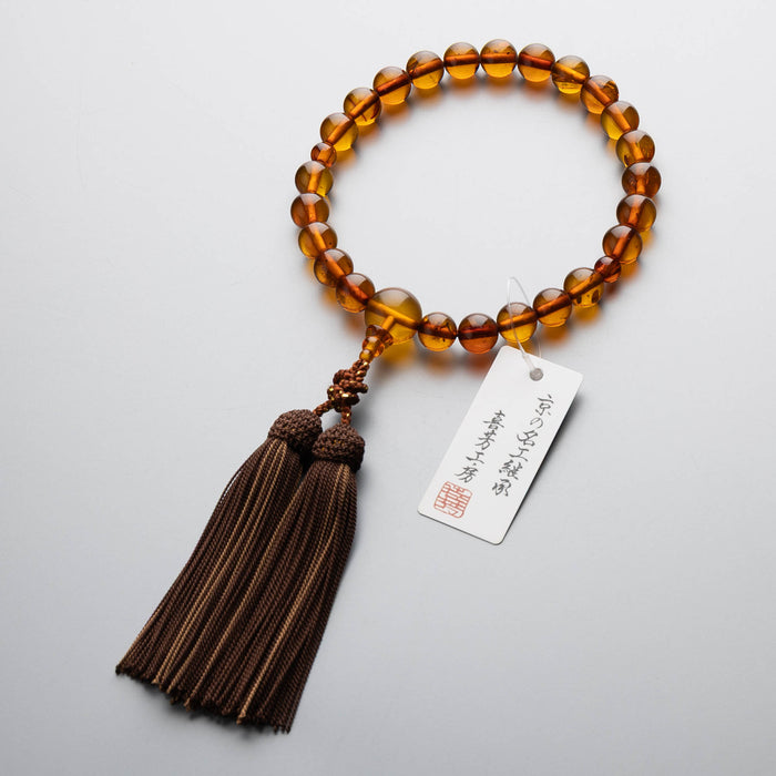 数珠 限定品 男性用 天然琥珀24玉 共仕立 正絹蛍房 コゲ茶に唐茶 (B)