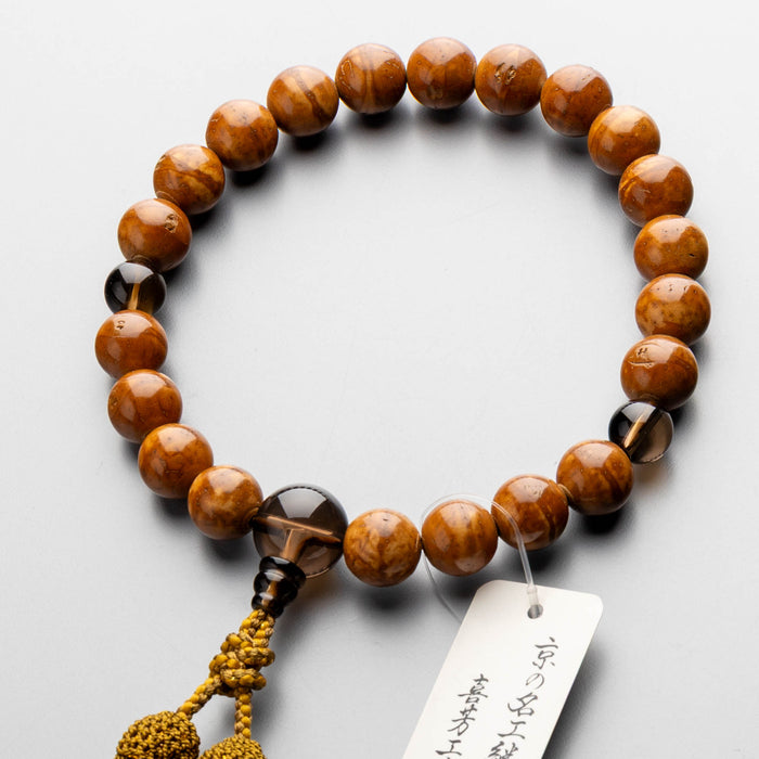 数珠 男性用 鳳眼菩提樹21玉 茶水晶仕立 正絹蛍房 利休に金糸