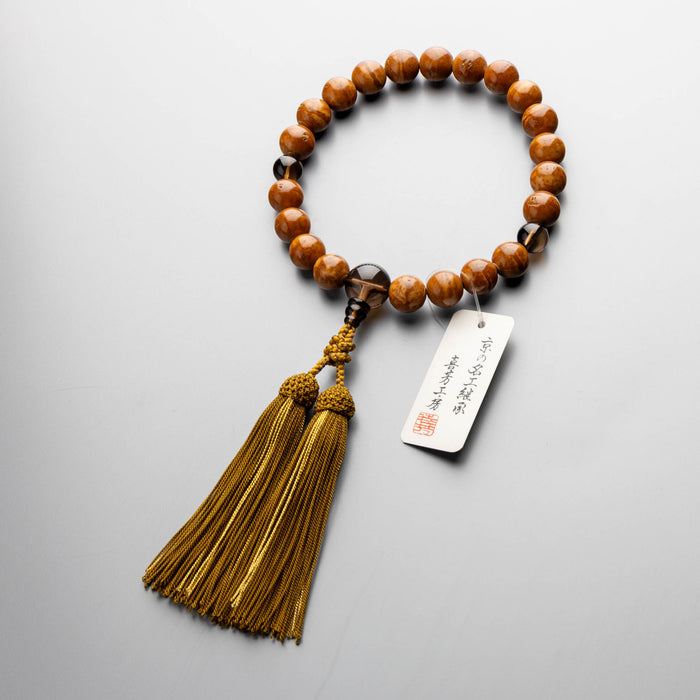 数珠 男性用 鳳眼菩提樹21玉 茶水晶仕立 正絹蛍房 利休に金糸