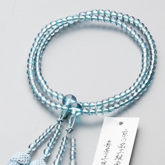 数珠 限定品 女性用 二連 ブルートパーズ8寸 共仕立 正絹蛍房 わすれな草にアサギ