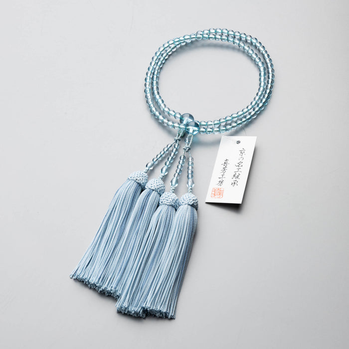 数珠 限定品 女性用 二連 ブルートパーズ8寸 共仕立 正絹蛍房 わすれな草にアサギ