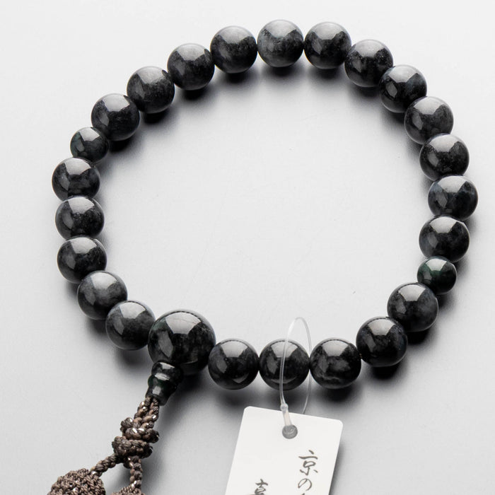 数珠 男性用 黒ビルマヒスイ22玉 共仕立 正絹蛍房 ネズ茶に銀糸