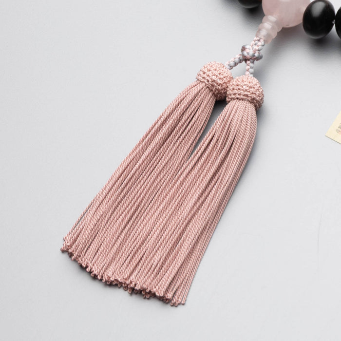 数珠 男性用 上青黒檀 平玉 23玉 紅水晶 正絹房 灰桜