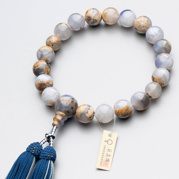 数珠 男性用 アース瑪瑙 18玉 共仕立 正絹蛍房