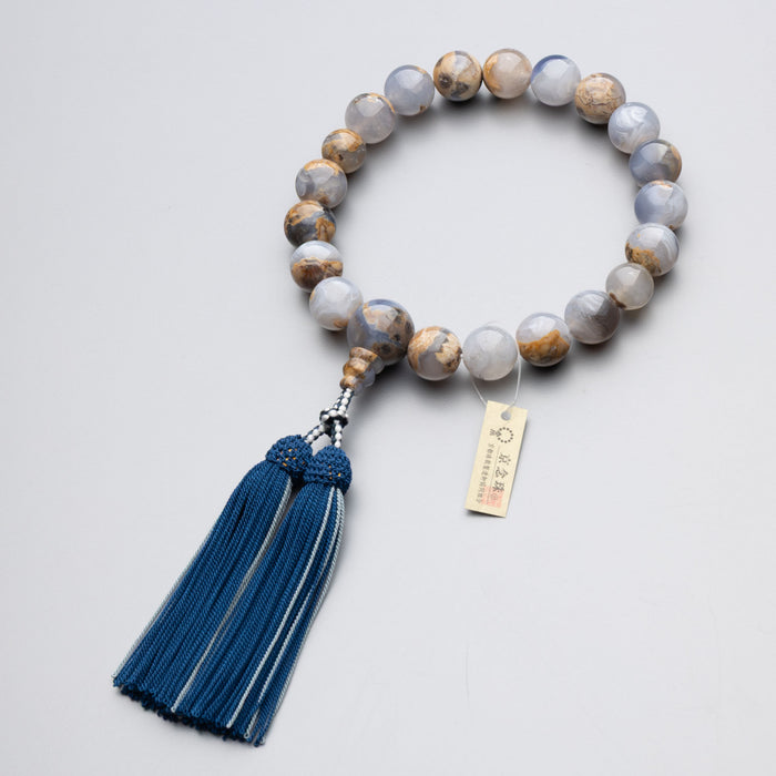 数珠 男性用 アース瑪瑙 18玉 共仕立 正絹蛍房