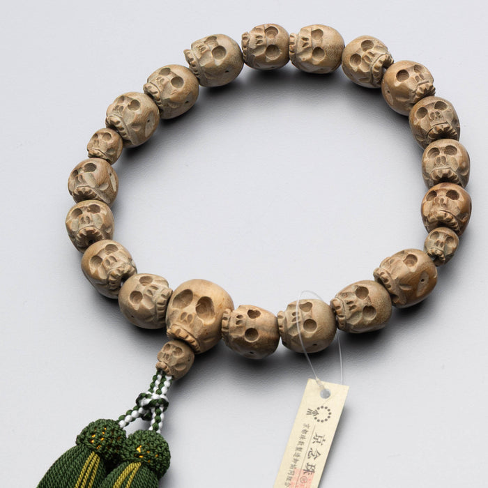 数珠 男性用 緑檀生命樹 骸骨彫 18玉 共仕立 正絹蛍房