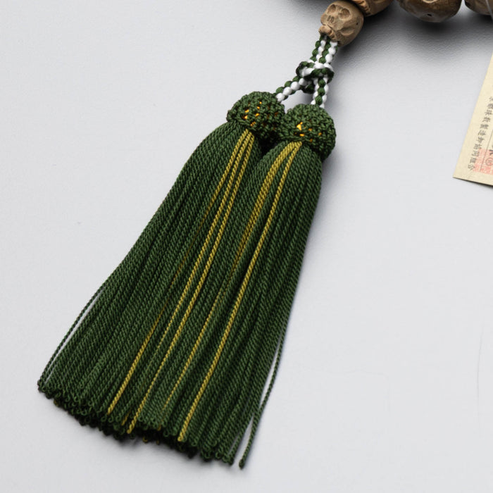 数珠 男性用 緑檀生命樹 骸骨彫 18玉 共仕立 正絹蛍房