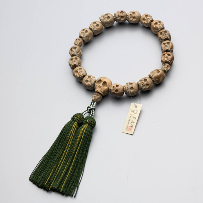 数珠 男性用 緑檀生命樹 骸骨彫 18玉 共仕立 正絹蛍房