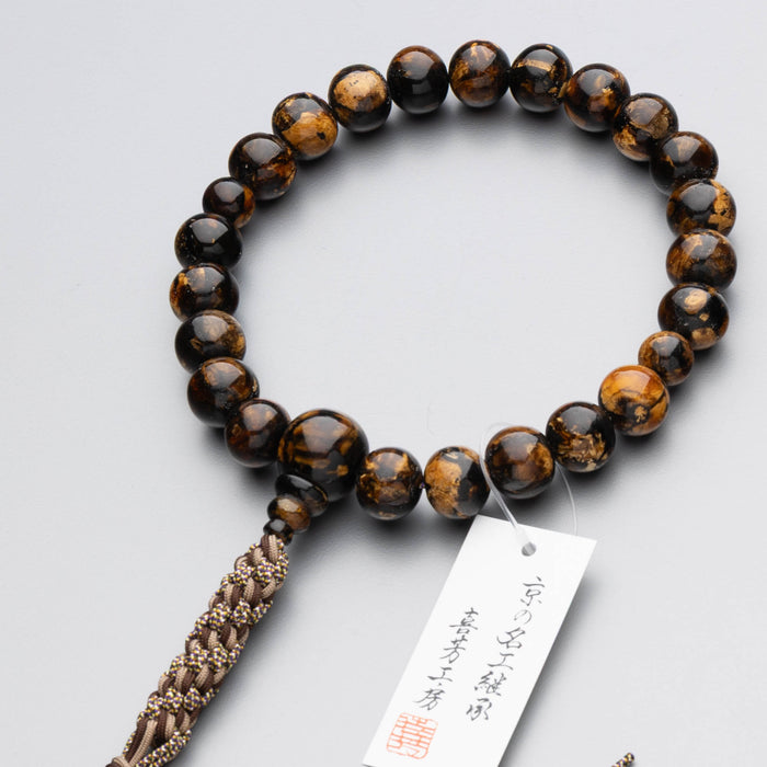 数珠 限定品 男性用 天然虎琥珀 22玉 共仕立 正八本組紐 桐箱入