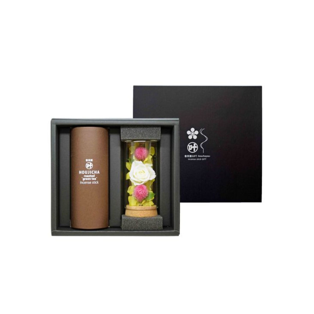 進物線香 香茶葉 flower【線香とプリザーブドフラワーのセット