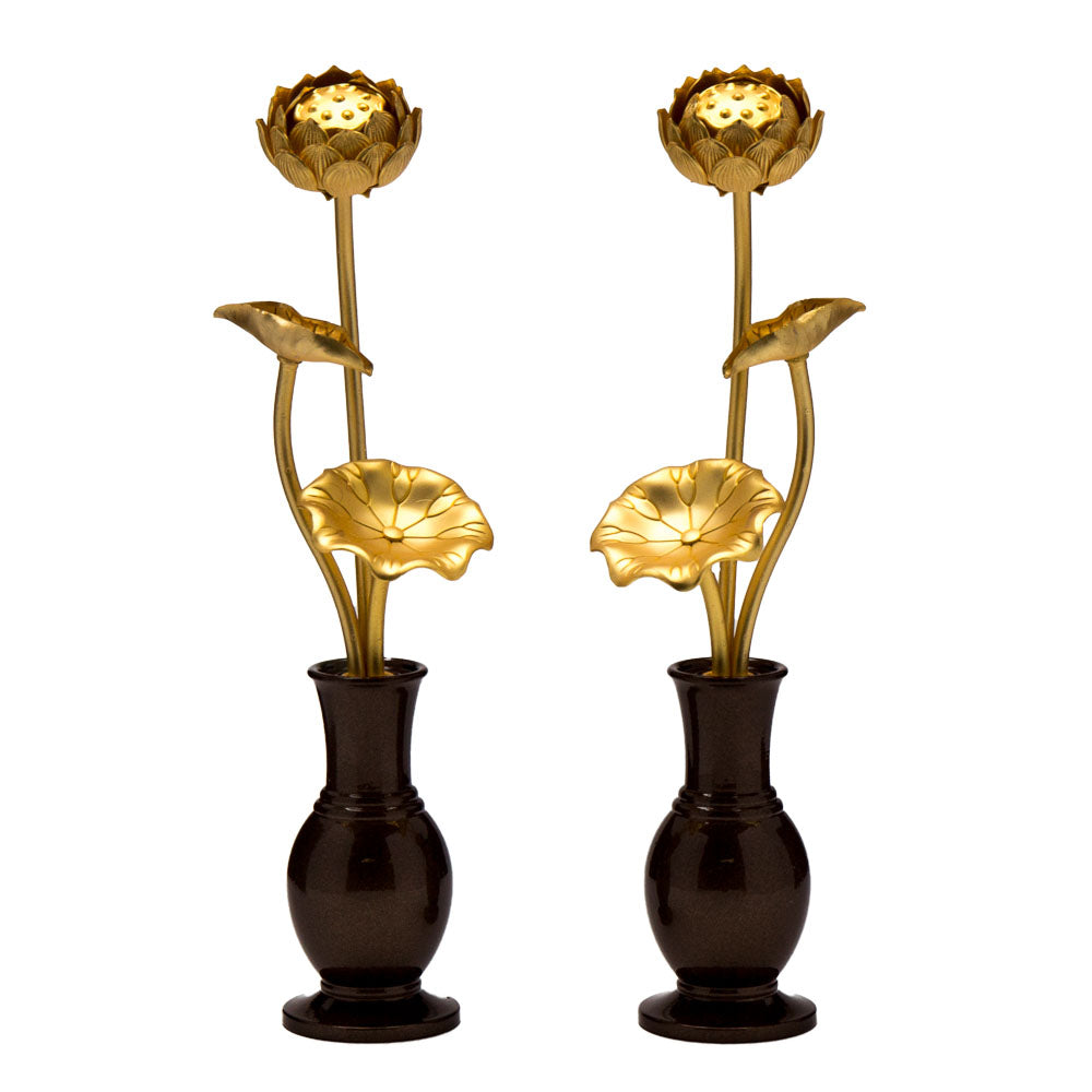 仏具・銅製常花3本立・水鋲セット（京色/小） — 仏壇・仏具専門店 ぶつ